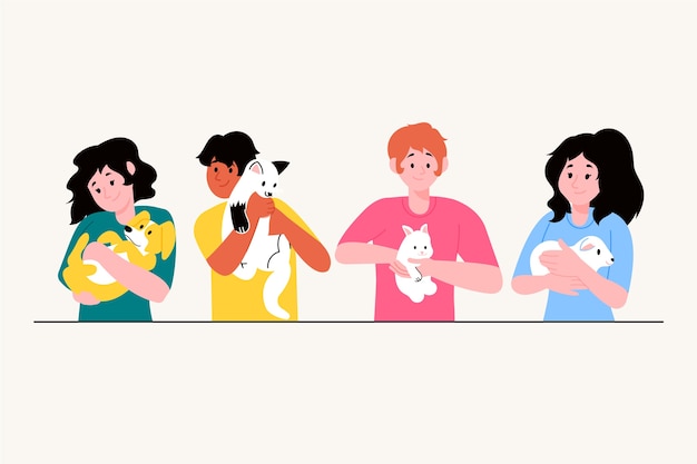 Concetto dell'illustrazione con la gente che ha animali domestici