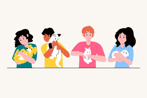 Concetto dell'illustrazione con la gente che ha animali domestici