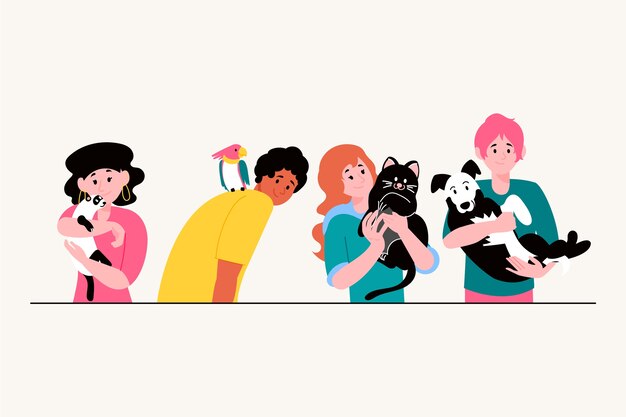 Concetto dell'illustrazione con la gente con gli animali domestici