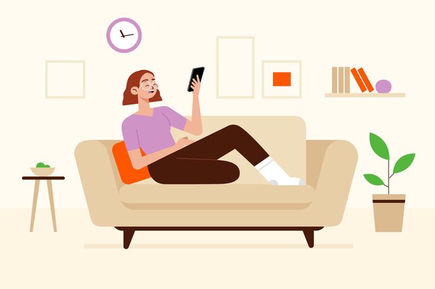 Concetto dell'illustrazione con la persona che si rilassa a casa