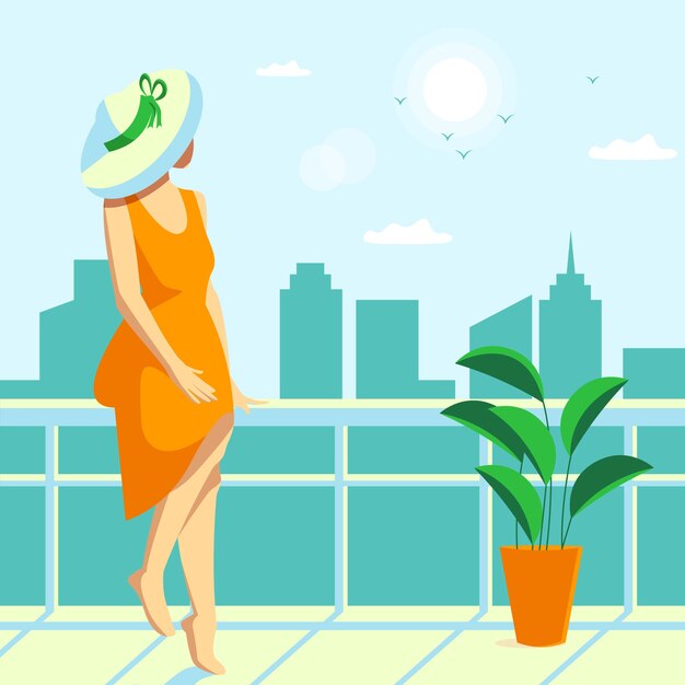 Concetto dell'illustrazione del balcone di Staycation a casa