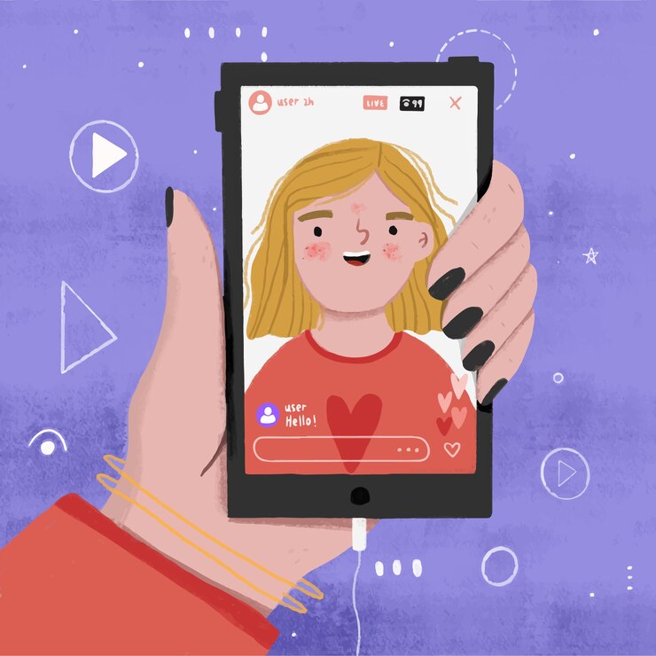 Vettore gratuito concetto dell'illustrazione del flusso in diretta con lo smartphone della tenuta della mano