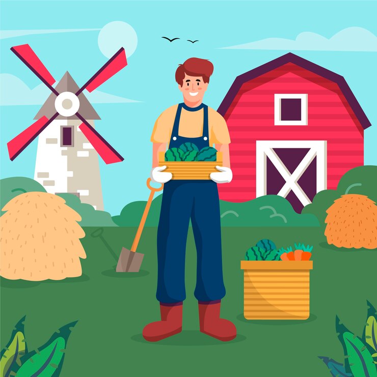 Vettore gratuito concetto di agricoltura biologica con il raccolto della holding dell'agricoltore