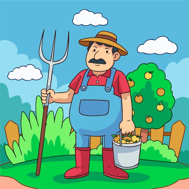 Concetto di agricoltura biologica con uomo e mele