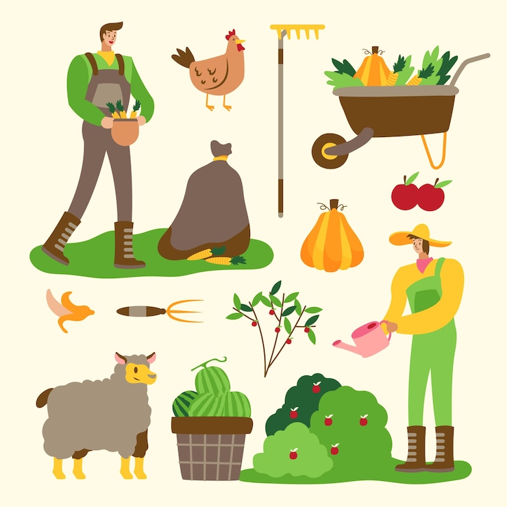 Vettore gratuito concetto di agricoltura biologica persone che lavorano