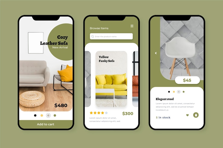 Vettore gratuito concetto di app per lo shopping di mobili