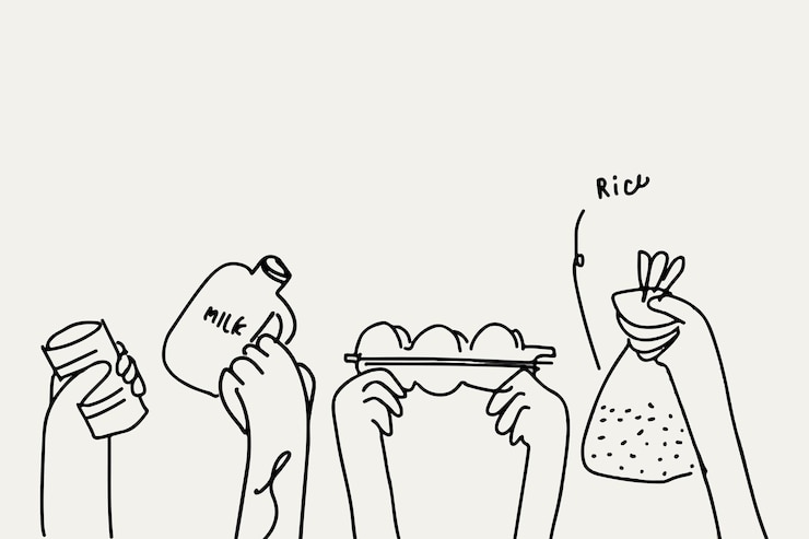 Vettore gratuito concetto di carità di vettore di doodle di donazione di cibo