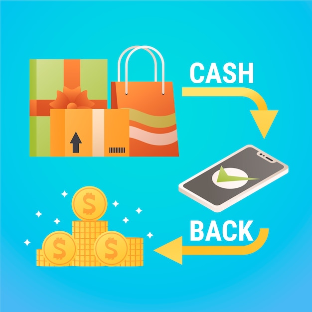 Concetto di cashback con borse della spesa