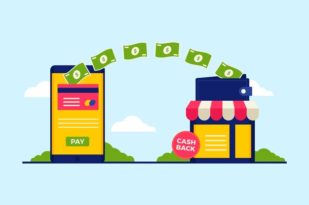 Concetto di cashback con smartphone e negozio