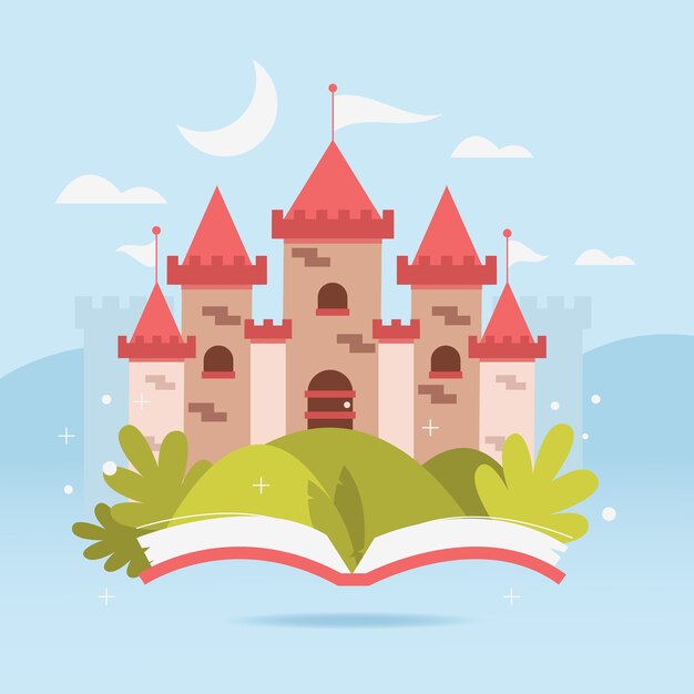 Concetto di castello da favola con il libro
