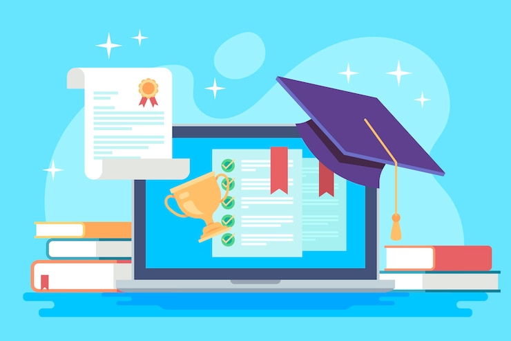 Vettore gratuito concetto di certificazione online con laurea