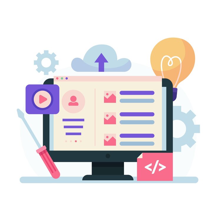 Vettore gratuito concetto di cms design piatto con computer