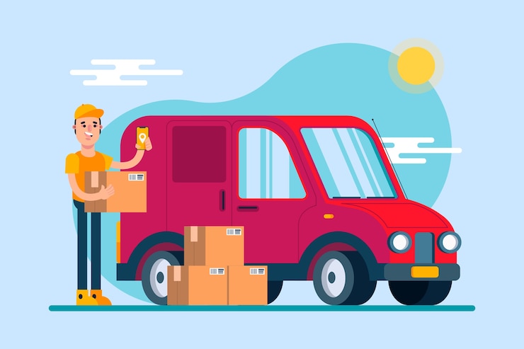 Vettore gratuito concetto di consegna design piatto con camion