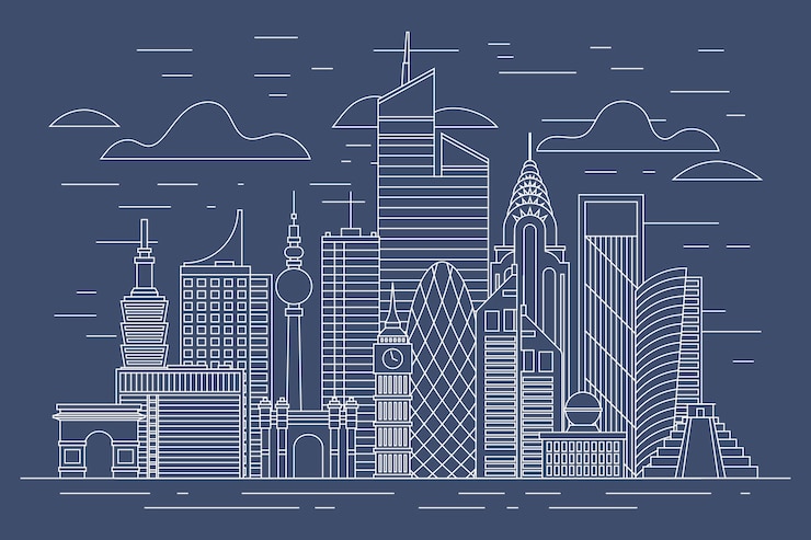 Vettore gratuito concetto di contorno skyline di punti di riferimento