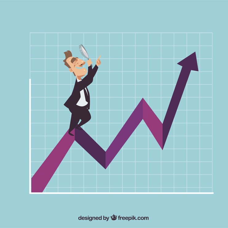 Vettore gratuito concetto di crescita del business con l'uomo sul grafico