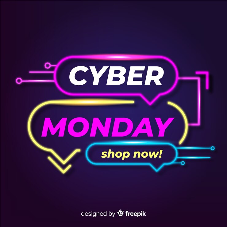 Vettore gratuito concetto di cyber lunedì con design al neon