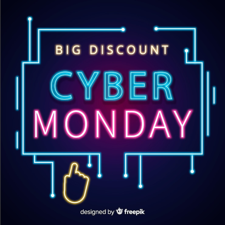 Vettore gratuito concetto di cyber lunedì con design al neon