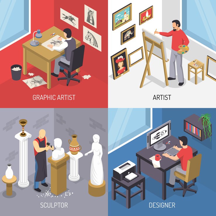 Vettore gratuito concetto di design isometrica di artisti