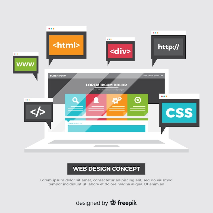 Vettore gratuito concetto di design web colorato con design piatto