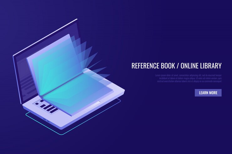 Concetto di educazione online. Computer portatile con libro aperto.