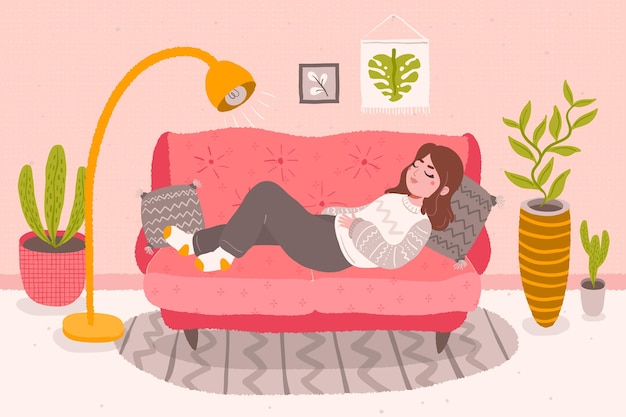 Concetto di hygge di design disegnato a mano