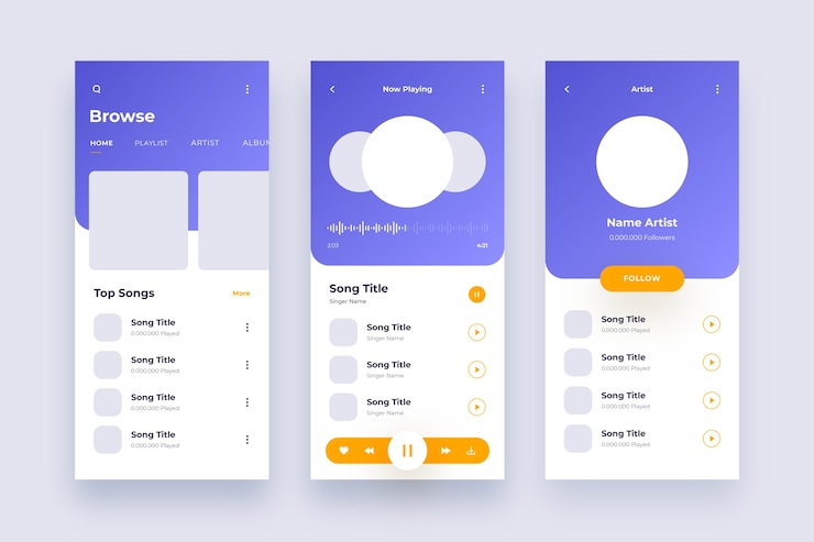 Vettore gratuito concetto di interfaccia app lettore musicale