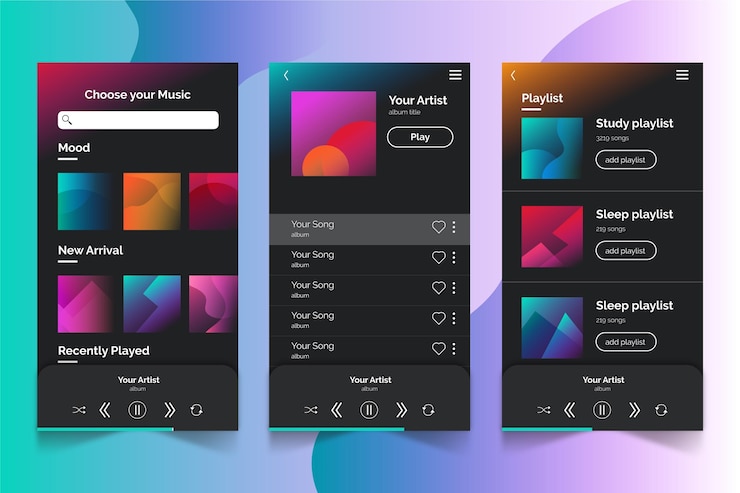 Vettore gratuito concetto di interfaccia app lettore musicale