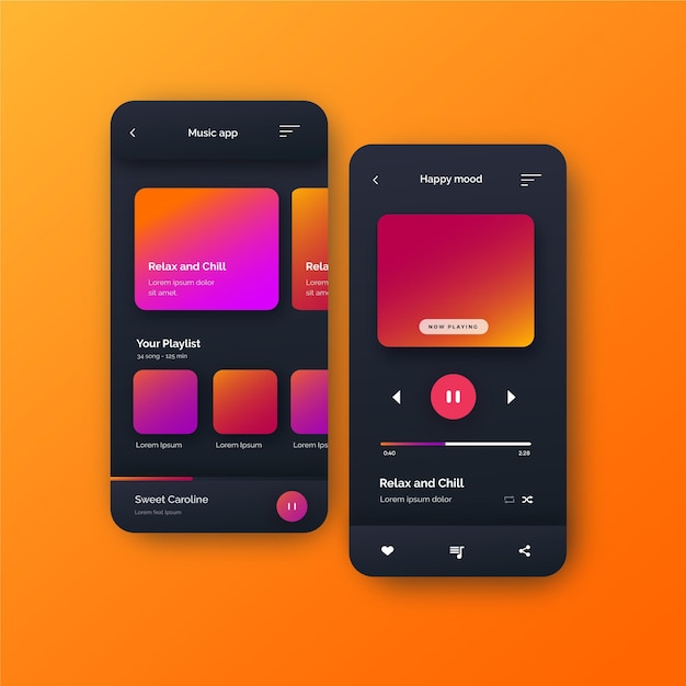 Concetto di interfaccia app lettore musicale