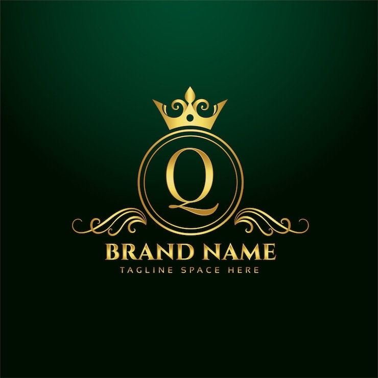 Vettore gratuito concetto di logo ornamentale lettera q con corona d'oro