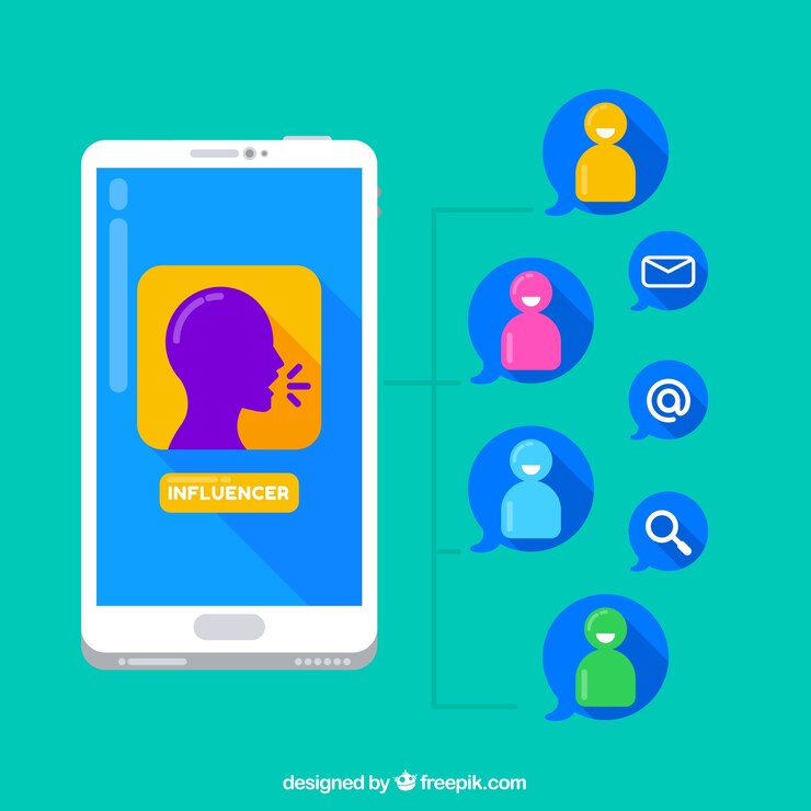 Vettore gratuito concetto di marketing influenzatore con smartphone