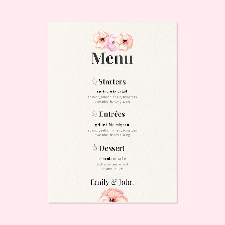 Vettore gratuito concetto di menu matrimonio floreale