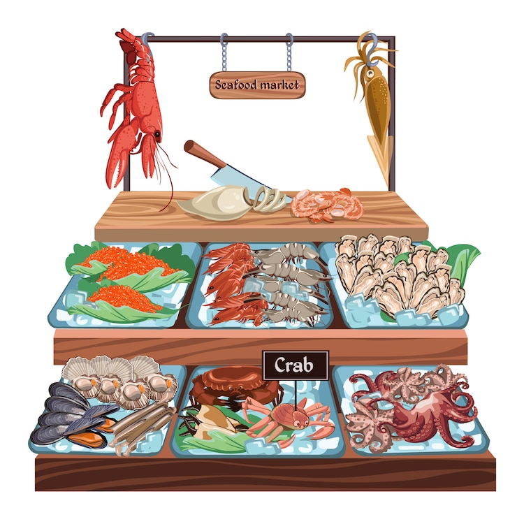 Vettore gratuito concetto di mercato del pesce