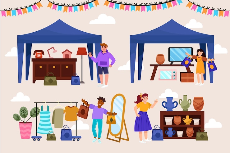 Vettore gratuito concetto di mercato delle pulci disegnato a mano illustrato