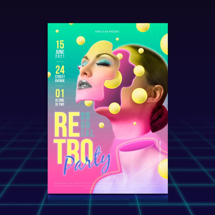 Vettore gratuito concetto di modello di poster retrò partito