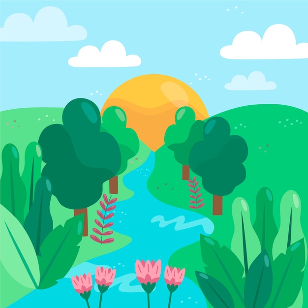 Concetto di paesaggio di design piatto primavera