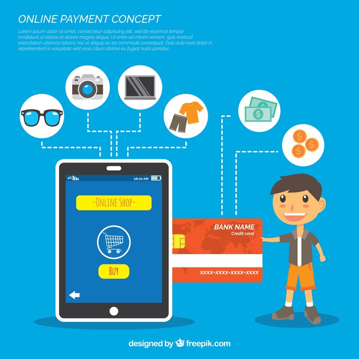 Vettore gratuito concetto di pagamento online, sfondo blu