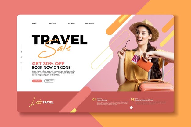Concetto di pagina di destinazione di vendita di viaggio