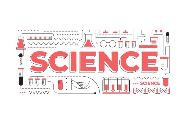 Concetto di parola di scienza con raccolta di elementi