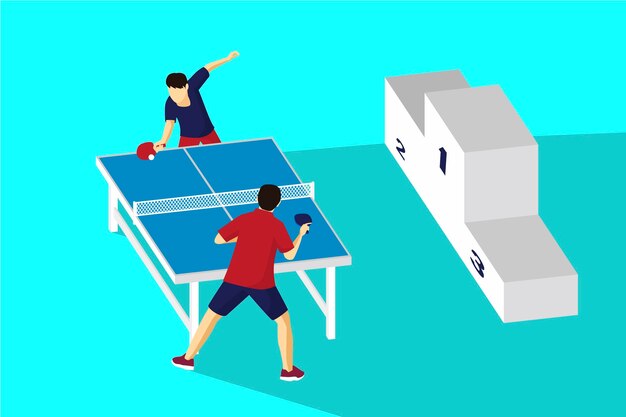 Concetto di ping-pong con podio dei vincitori