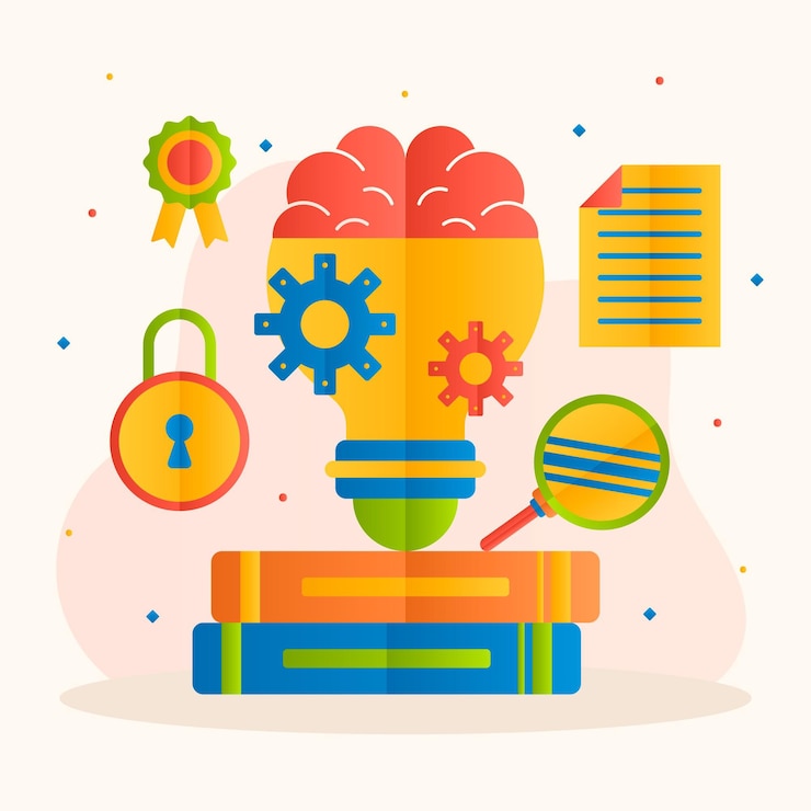 Vettore gratuito concetto di proprietà intellettuale con cervello e ingranaggi