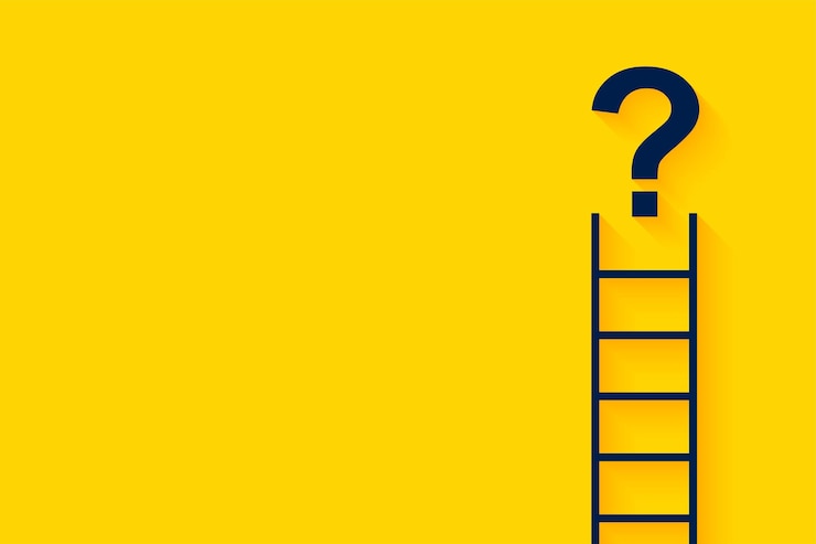 Vettore gratuito concetto di punto interrogativo con scaletta minima su sfondo giallo