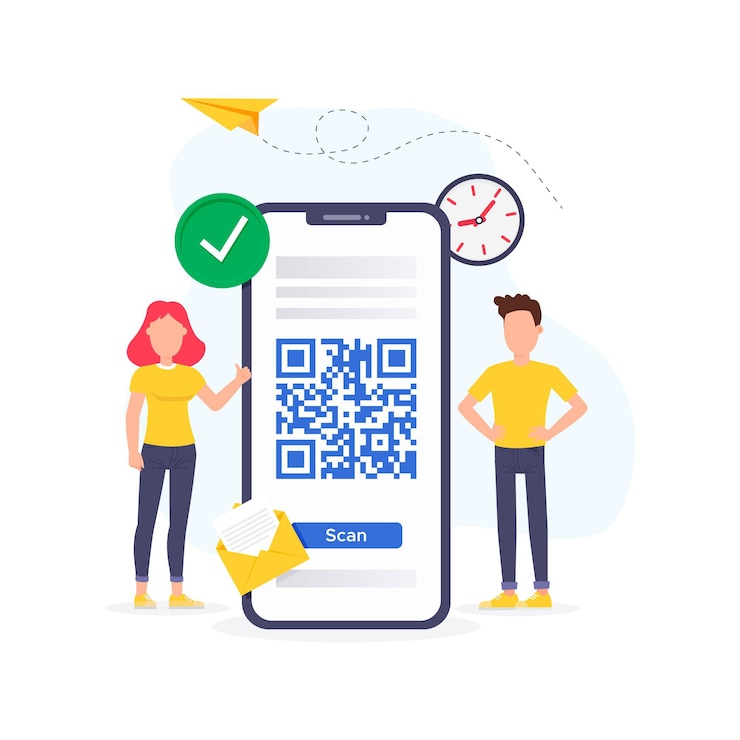 Vettore gratuito concetto di scansione del codice qr con caratteri