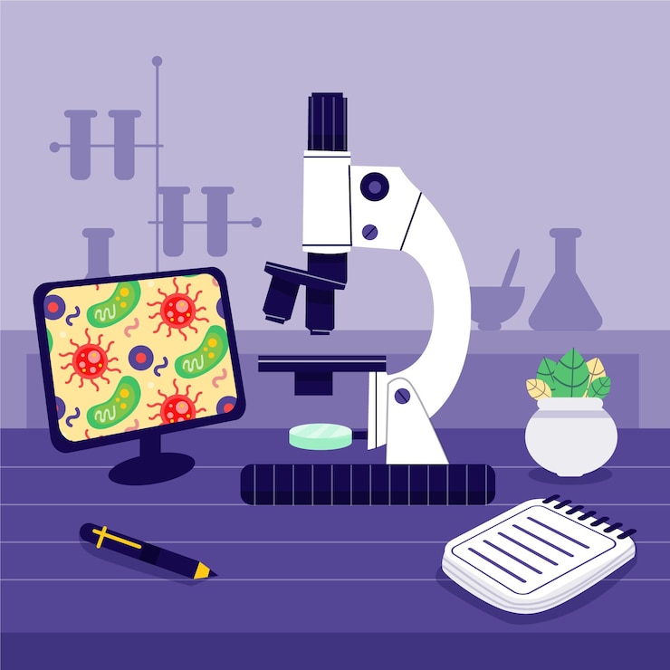 Vettore gratuito concetto di scienza con microscopio