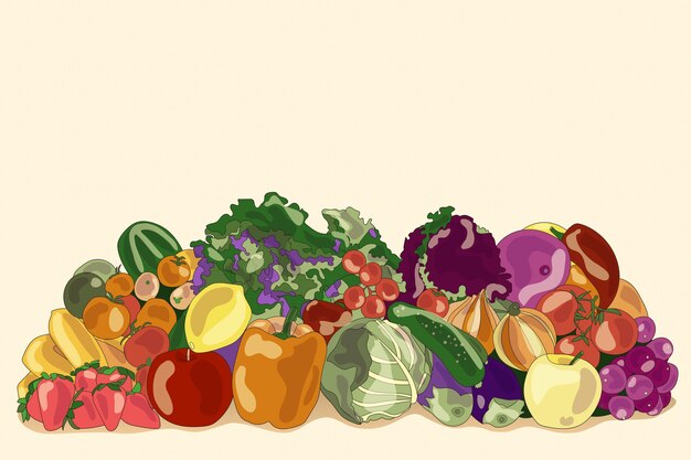 Concetto di sfondo di frutta e verdura