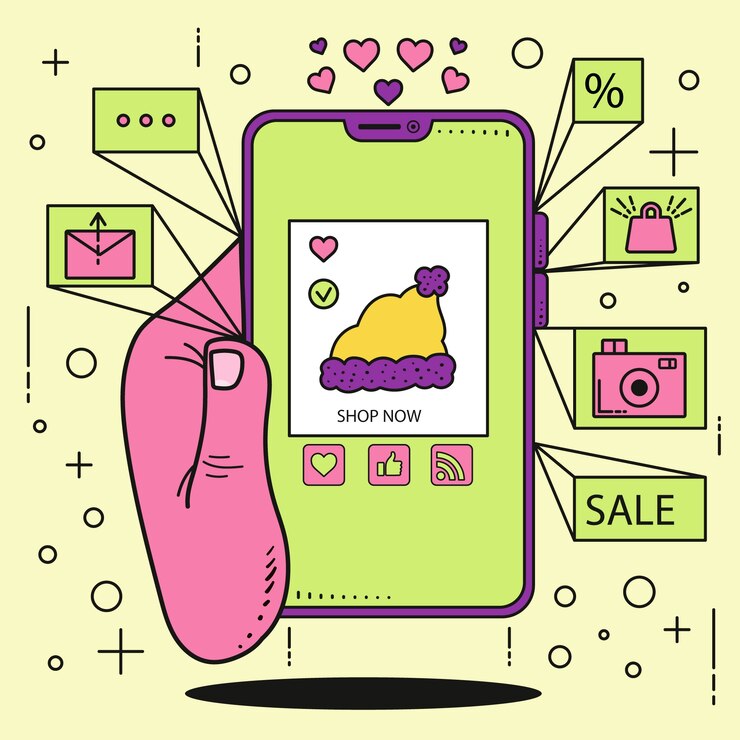 Vettore gratuito concetto di social media marketing con il cellulare