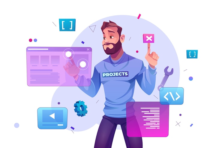 Vettore gratuito concetto di sviluppo web con programmatore e ar