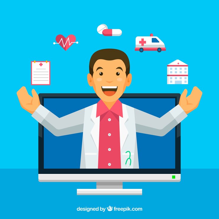 Vettore gratuito concetto medico online con medico felice