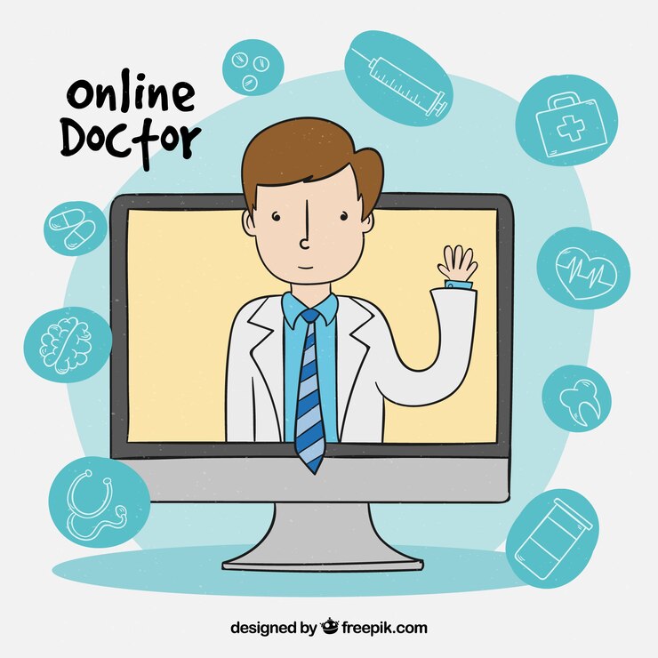 Vettore gratuito concetto medico online con varie icone
