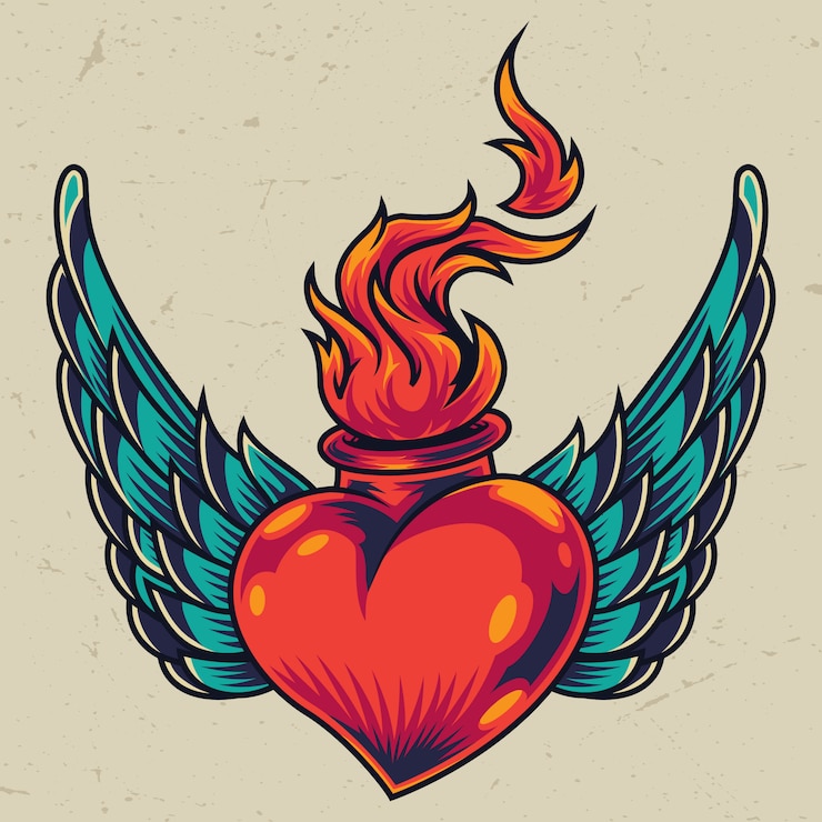 Vettore gratuito concetto rosso ardente alato del cuore