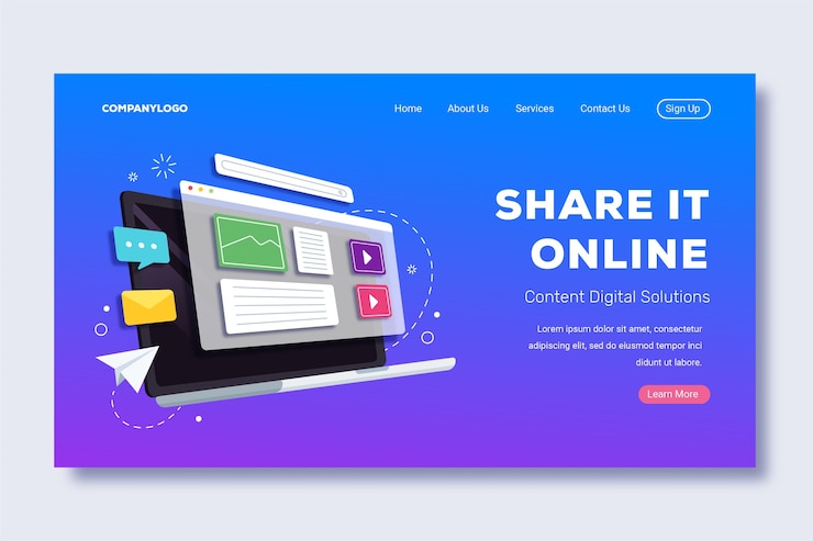 Vettore gratuito condividi la pagina di destinazione del laptop online